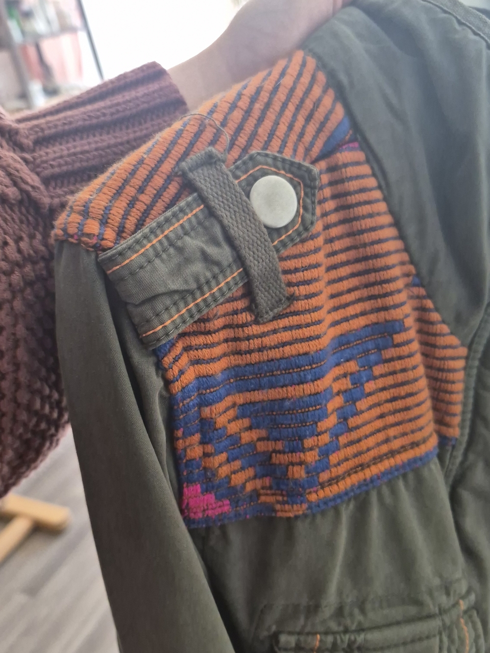 Superdry Olive Utility Jacket with Orange & Magenta Tribal Accents - Picture 5 of 7
